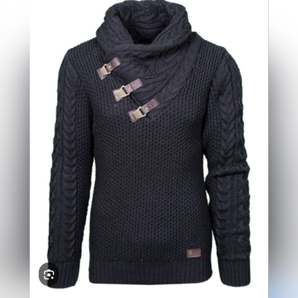 LCR Mens Size XXL Shawl Collar Sweater Braid Detail Black